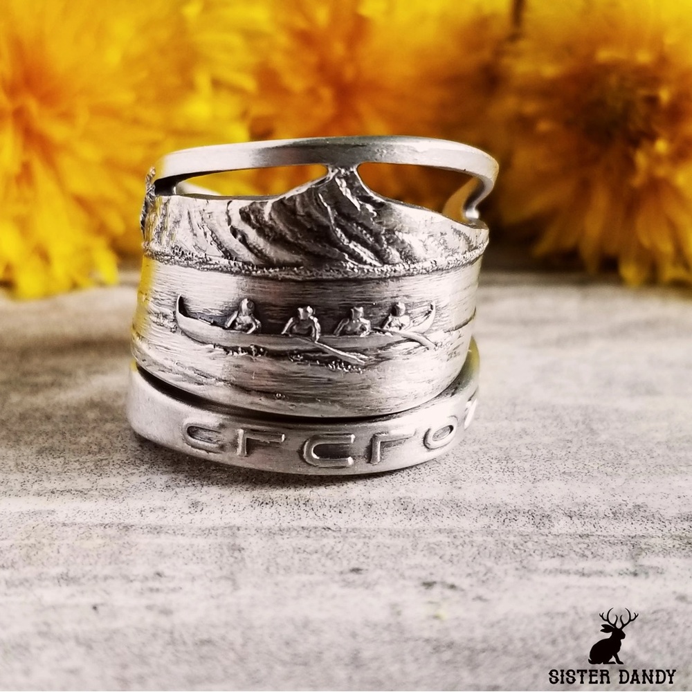 Sterling Silver Canoe Scene Spoon Ring - Silver